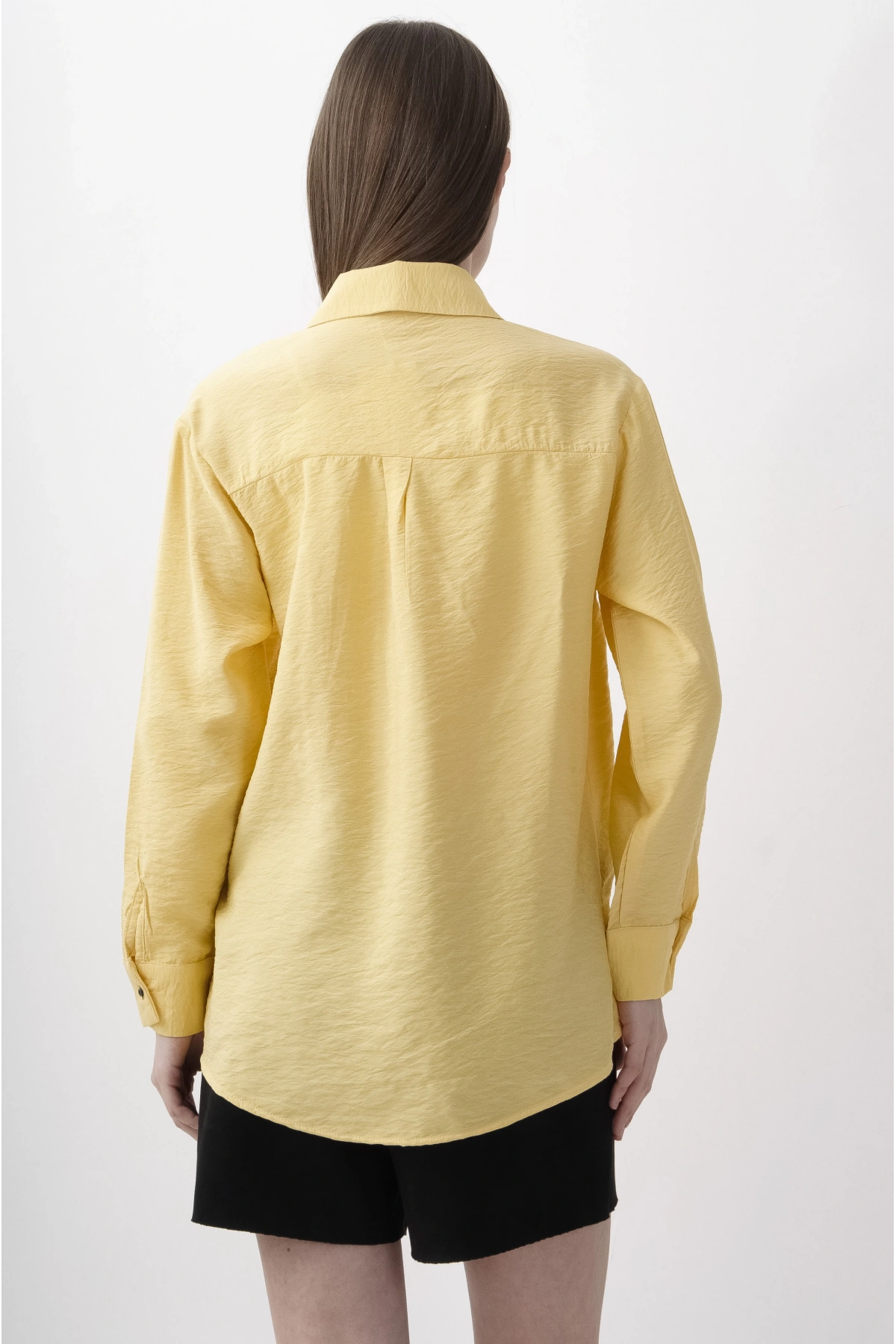 Sarı Kadın Şık Uzun Kollu Viskon Gömlek