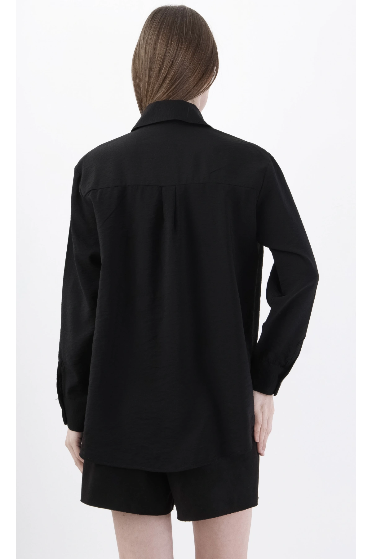 Siyah Kadın Şık Uzun Kollu Viskon Gömlek