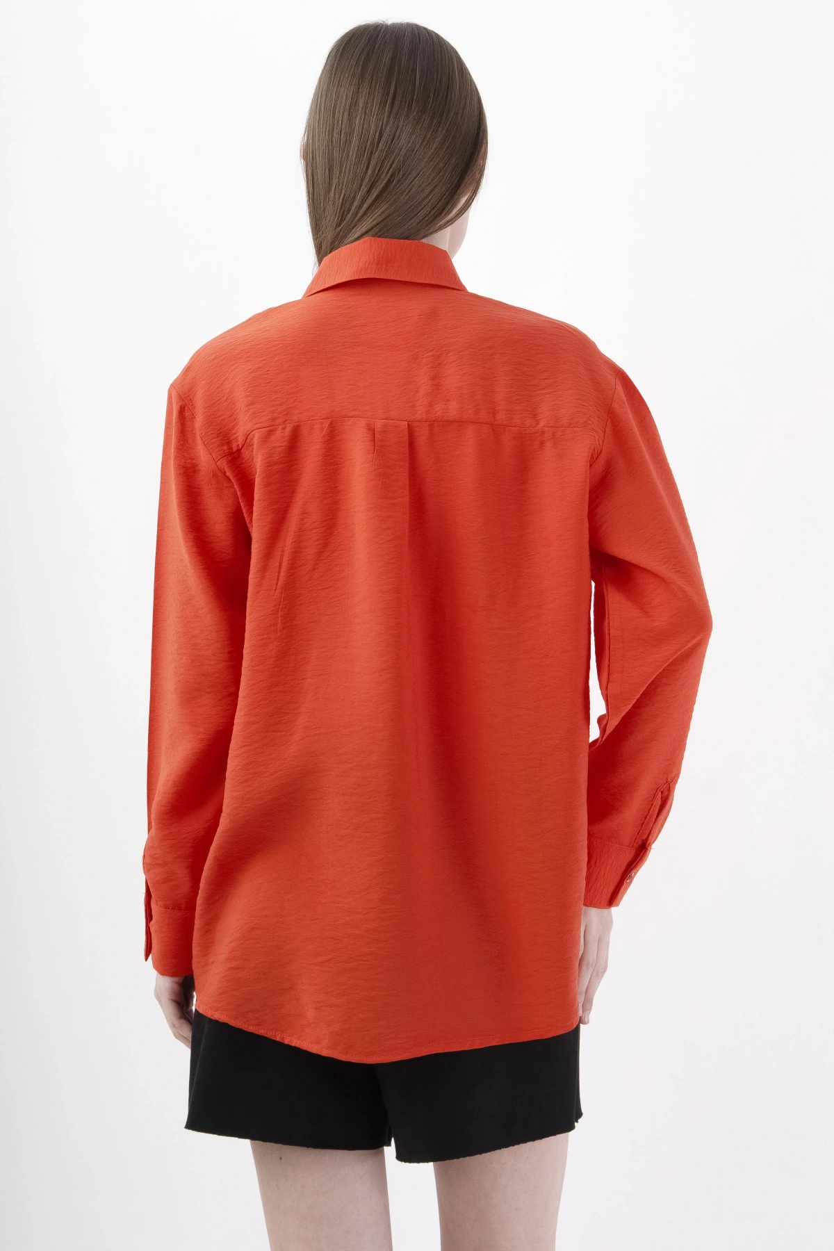 Kırmızı Şık Uzun Kollu Viskon Kadın Gömlek