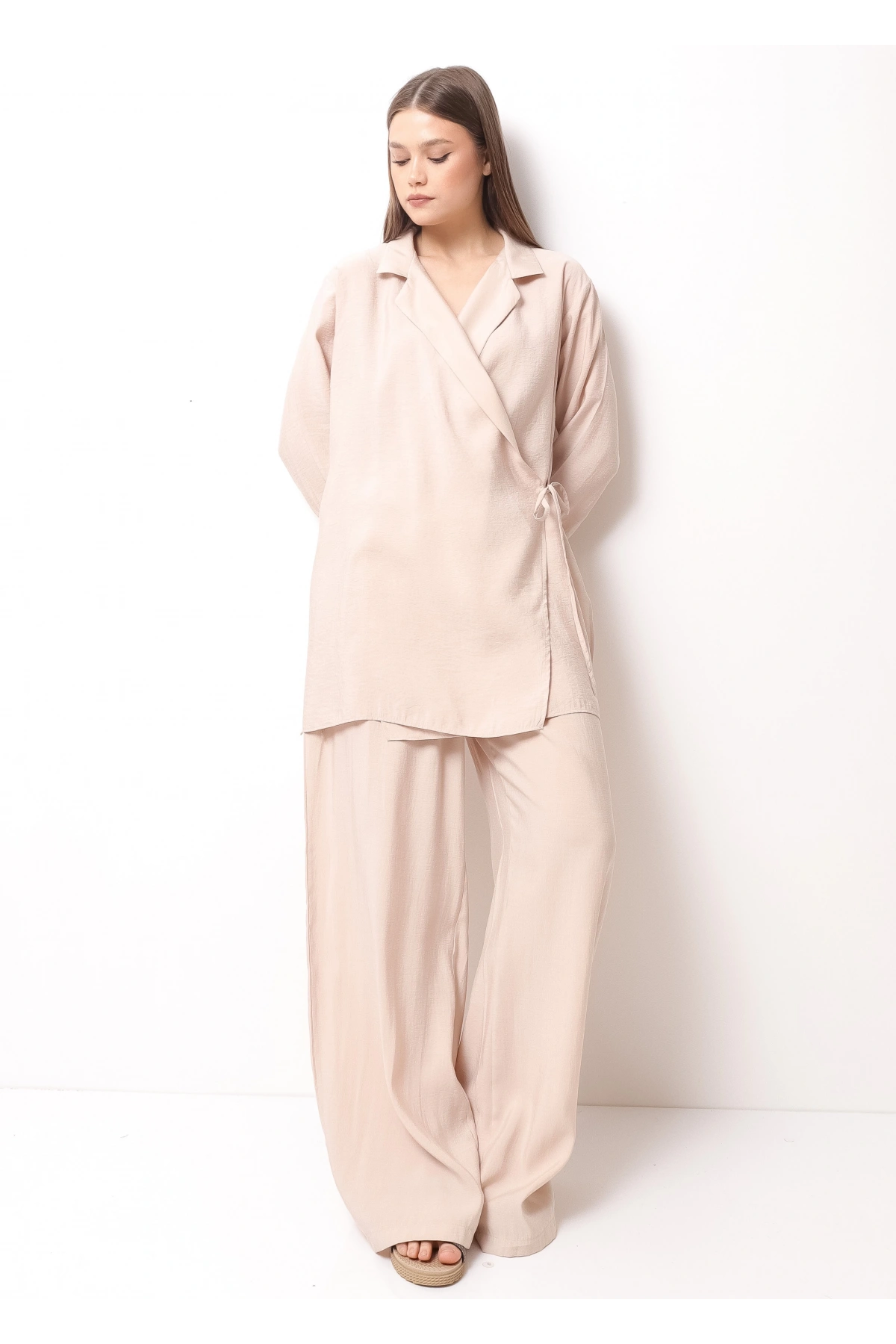 Krem Rengi Kadın Kimono Takım