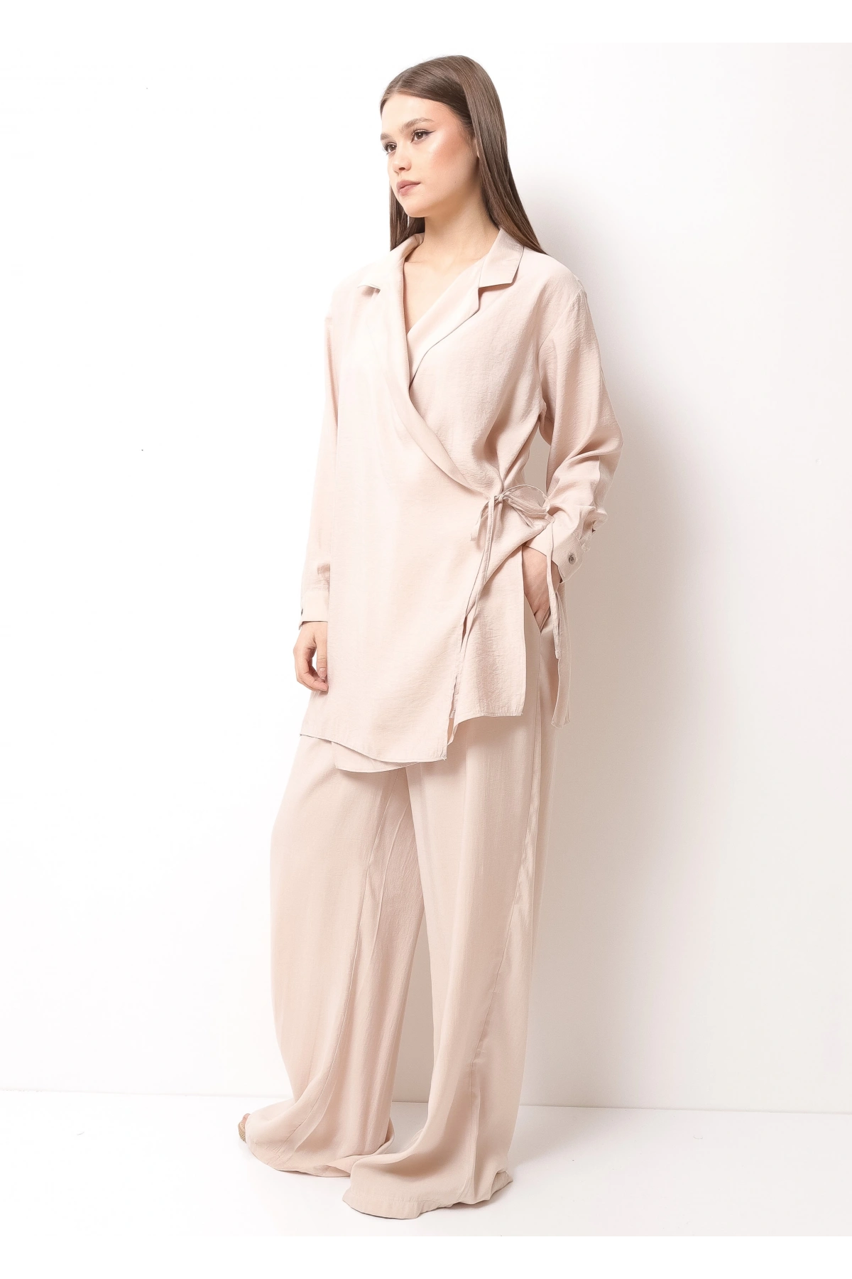 Krem Rengi Kadın Kimono Takım