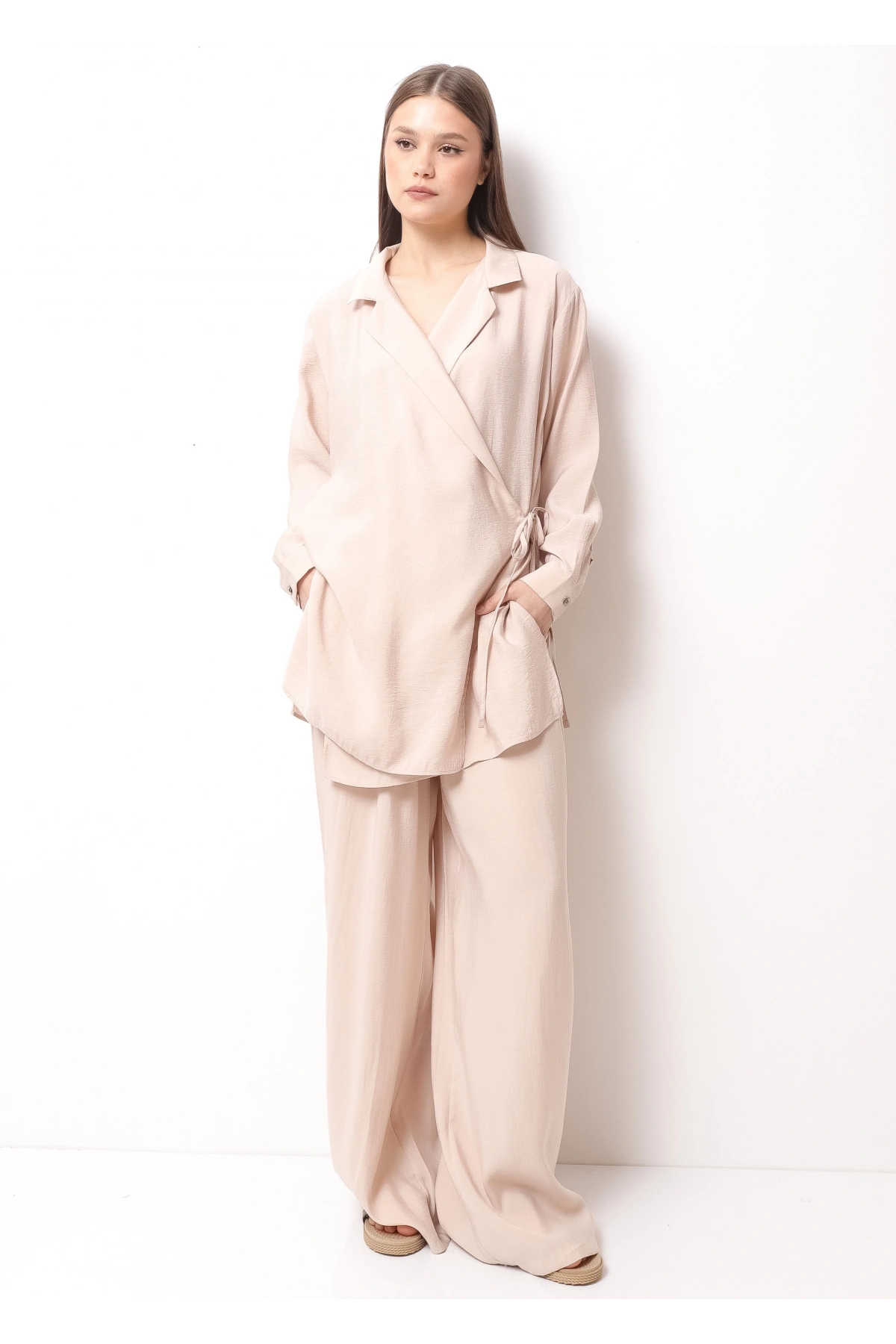 Krem Rengi Kadın Kimono Takım