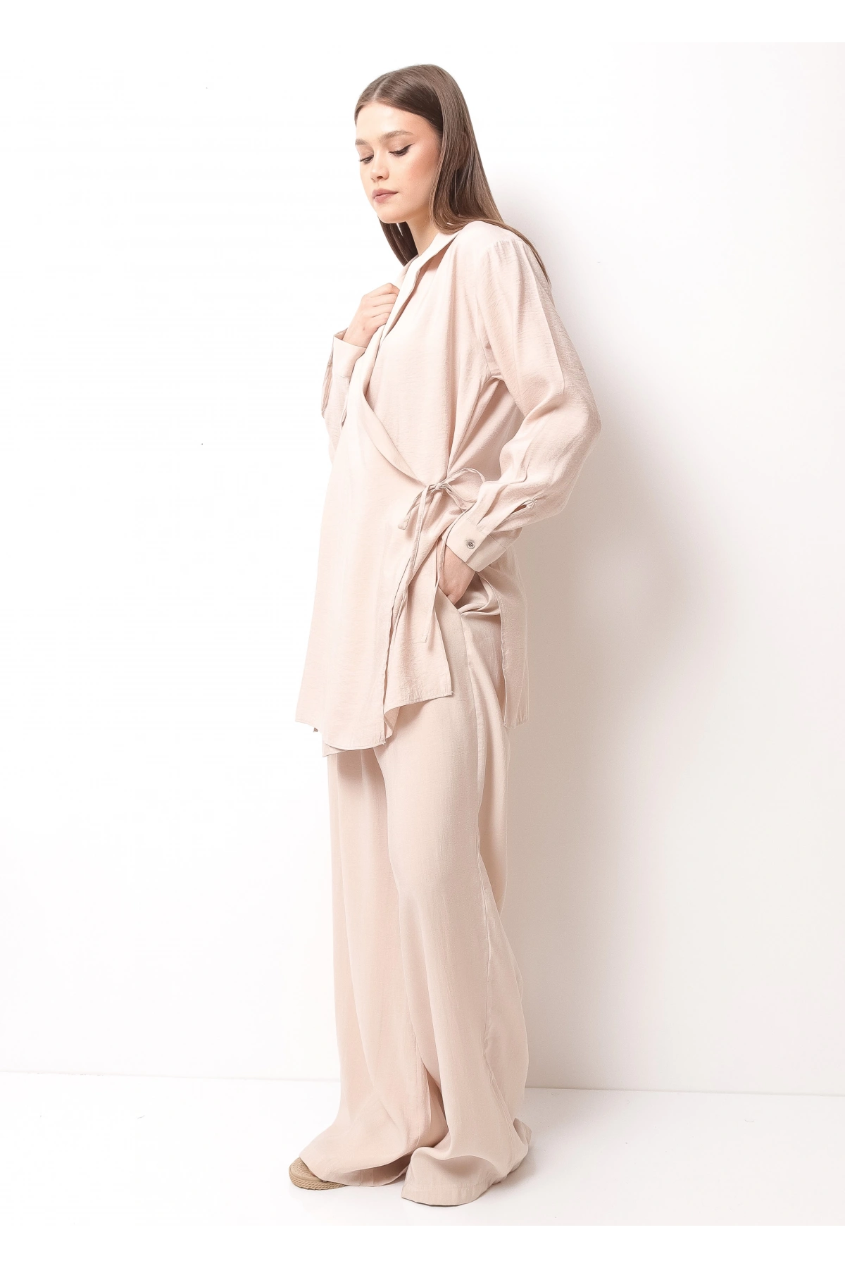 Krem Rengi Kadın Kimono Takım