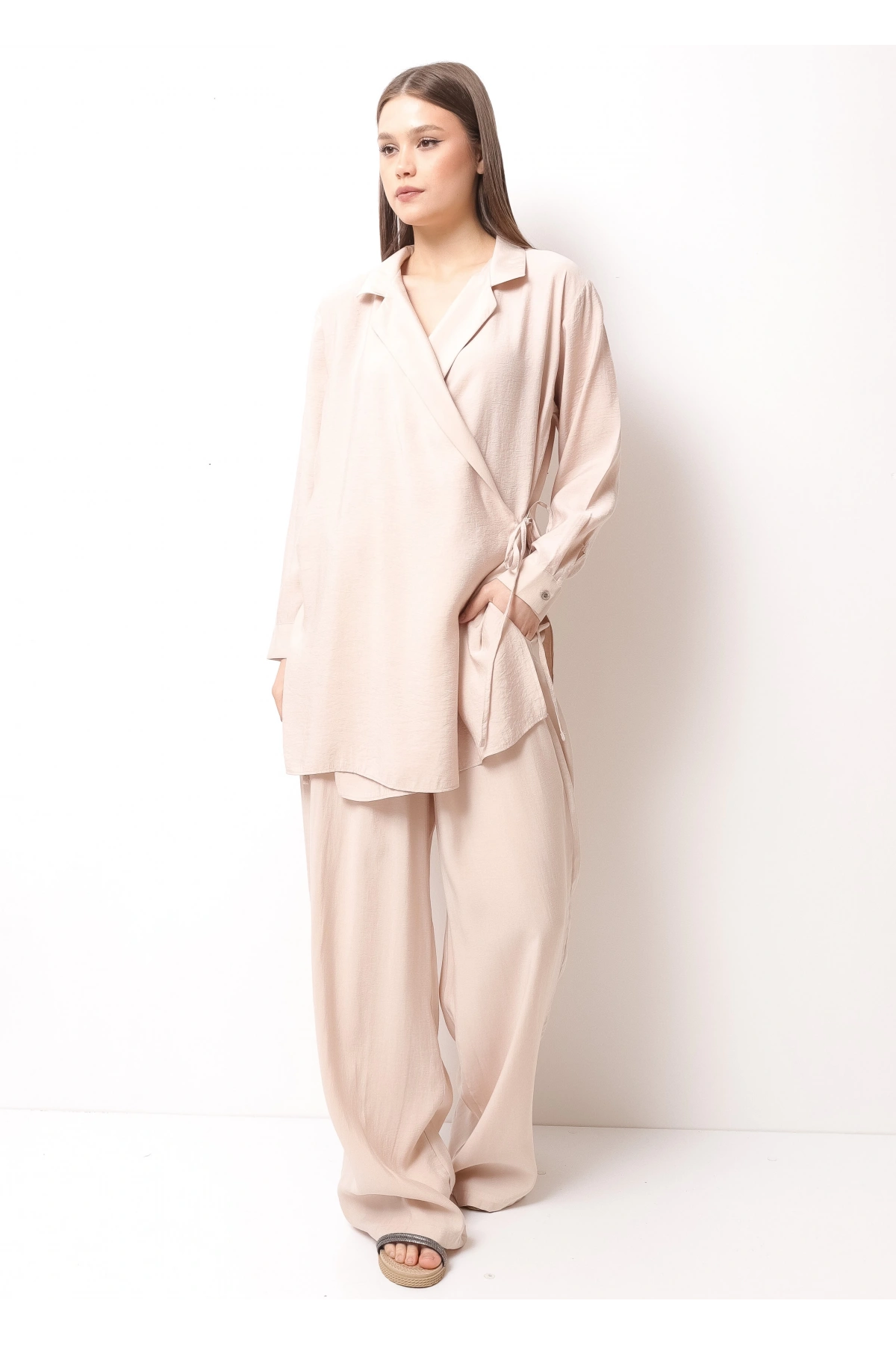 Krem Rengi Kadın Kimono Takım