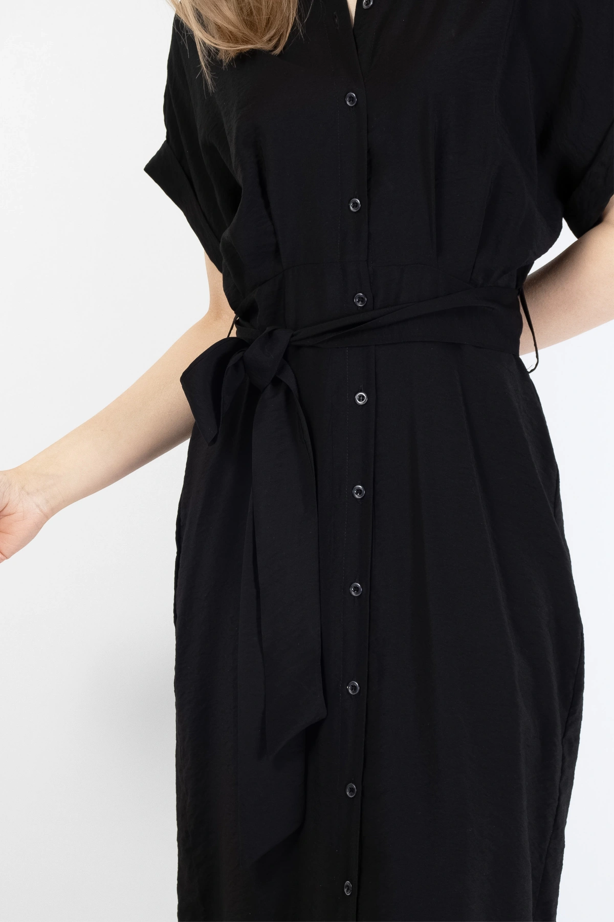 Siyah Kadın Midi Gömlek Elbise
