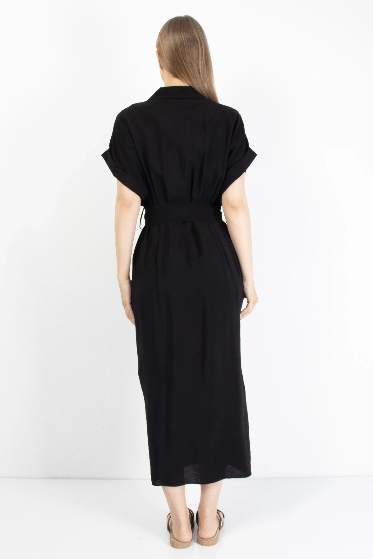 Siyah Kadın Midi Gömlek Elbise