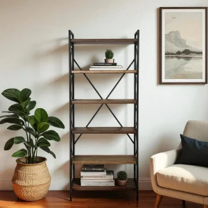 Rivet Endüstriyel Masif Ceviz Kitaplık