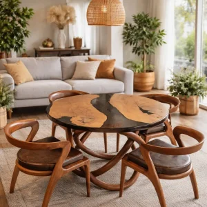 AKREP CEVİZ SANDALYE VE EPOKSİ MASİF CEVİZ MASA TAKIMI