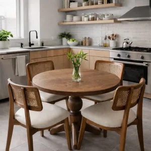 ZEON HAZERANLI CEVİZ SANDALYE & CEVİZ BABA AYAK YUVARLAK MASA TAKIMI