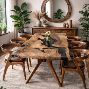 AKREP CEVİZ SANDALYE EPOKSİ YEKPARE CEVİZ MASA TAKIMI