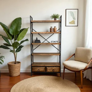 Zenith Serisi Endüstriyel Ceviz Kitaplık