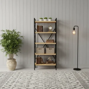 Masif Kestane Ağacı Kitaplık