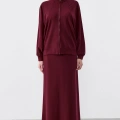Tığ Triko Pilikaşe Detaylı Fermuarlı Hırka Etekli Takım BORDO