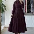 MissWhence 39807 Fermuar ve Dikiş Detaylı Poplin Elbise Bordo