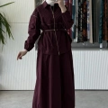 MissWhence 39307 Drape ve Fermuar Detaylı Ceket Etek Takım Bordo