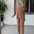 TIĞ TRİKO Desen Mixli Gömlek Pantolon Takım 5021 Camel