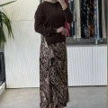 TIĞ TRİKO LEOPAR DESENLİ MİX ELBİSE KAHVERENGİ