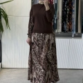 TIĞ TRİKO LEOPAR DESENLİ MİX ELBİSE KAHVERENGİ