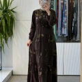 MissWhence 40823 DESENLİ ELBİSE KAHVE