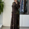 MissWhence 40823 DESENLİ ELBİSE KAHVE