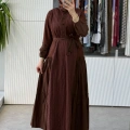 Misswhence Düğme Detaylı Tafta Elbise 40824 Taba