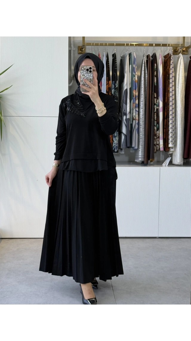 19283 ETEKLİ TAKIM SİYAH