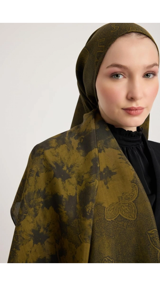 MAİSA GÜLRUH FLOŞ VİSKON ŞAL HAKİ 70*190 CM