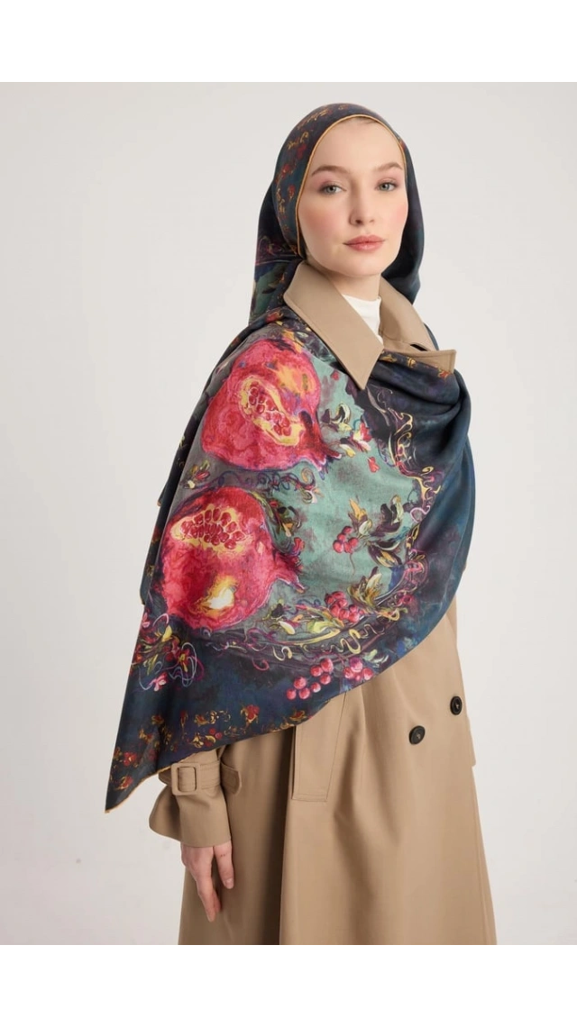 MAİSA GÖKNAR PAMUK İPEK ŞAL LACİVERT