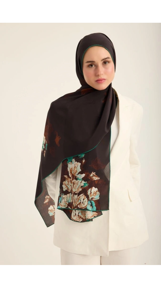 MAİSA NEVBAHAR KREP İPEK ŞAL KAHVERENGİ
