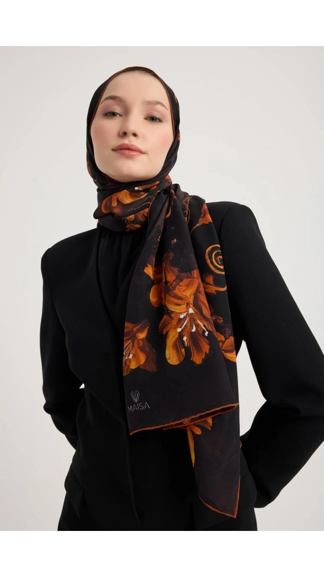 MAİSA NARİN KREP İPEK ŞAL SİYAH