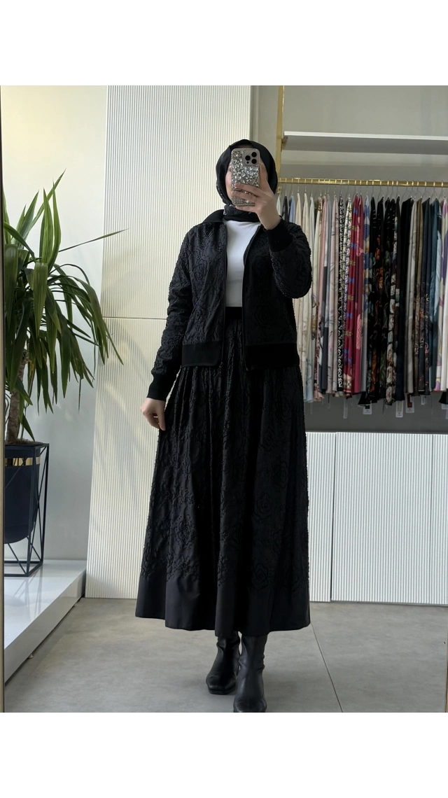 FUAT GÜRSEN Full Payet İşleme Detaylı Özel Tasarım Ceket - Etek Takım 5300