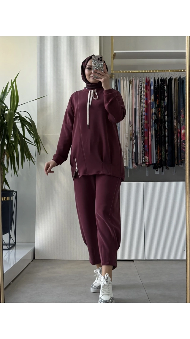 FUAT GÜRSEN Rahat Tunik Pantolon Takım Bordo 4311