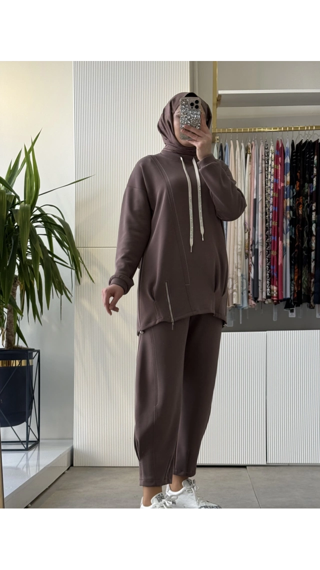 FUAT GÜRSEN Rahat Tunik Pantolon Takım Kahve 4311