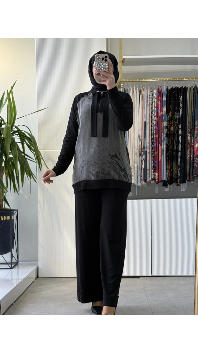 FUAT GÜRSEN İpek Cupra Mix Kumaş Tasarım Tunik Pantolon Takım 5343