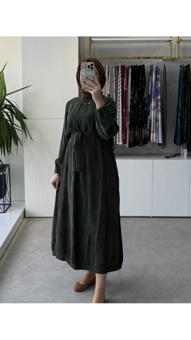 MissWhence 39800 İpek Elbise Haki