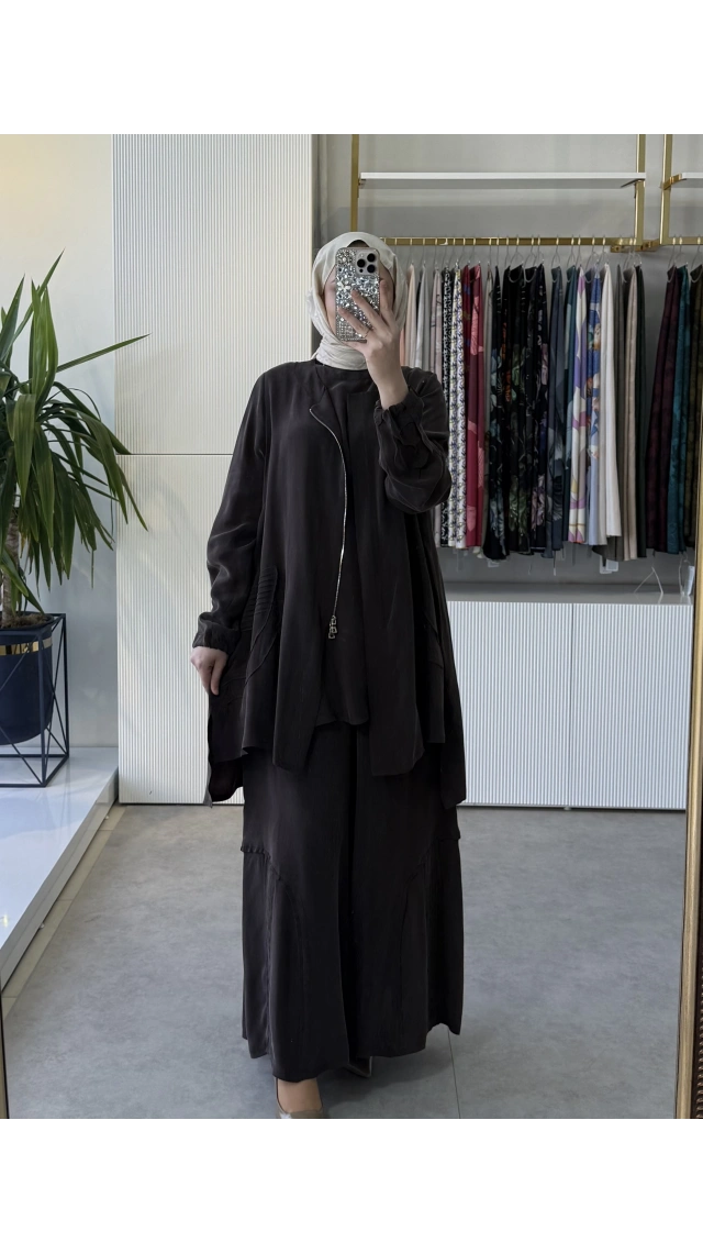 Misswhence 39208 Üçlü İpek Takım Kahverengi