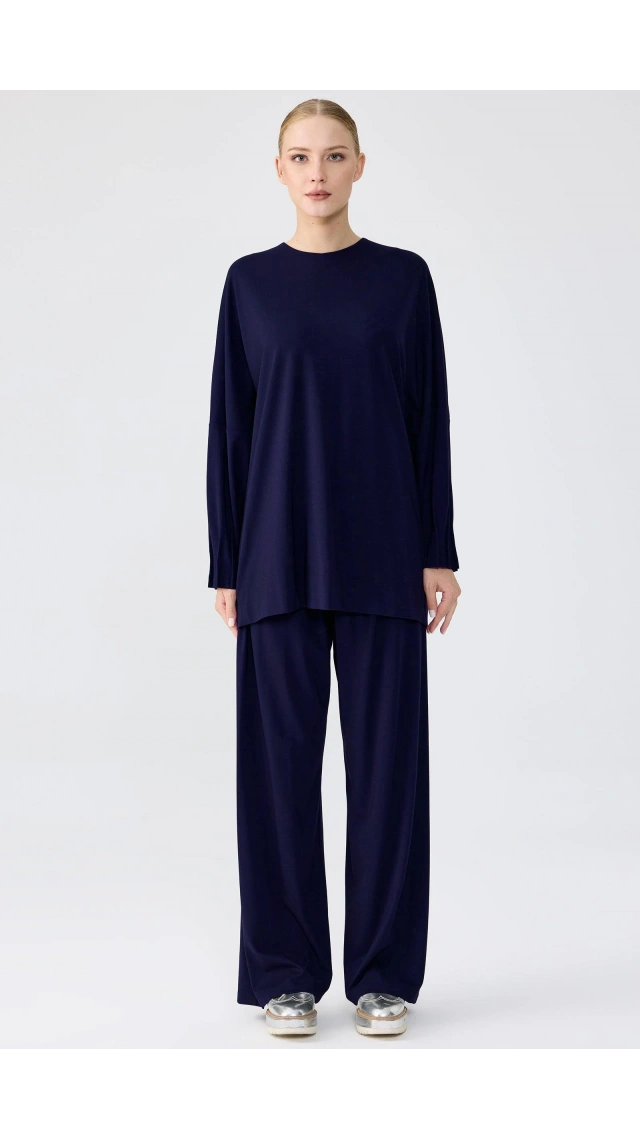 TIĞ TRİKO NERVÜR DETAYLI TUNİK PANTOLON TAKIM LACİVERT