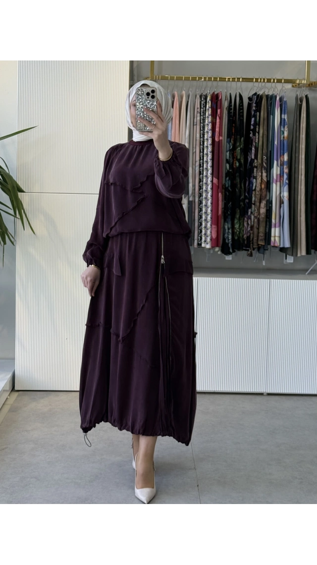 MissWhence 39020 Ters Dikiş Detaylı İpek Takım Bordo