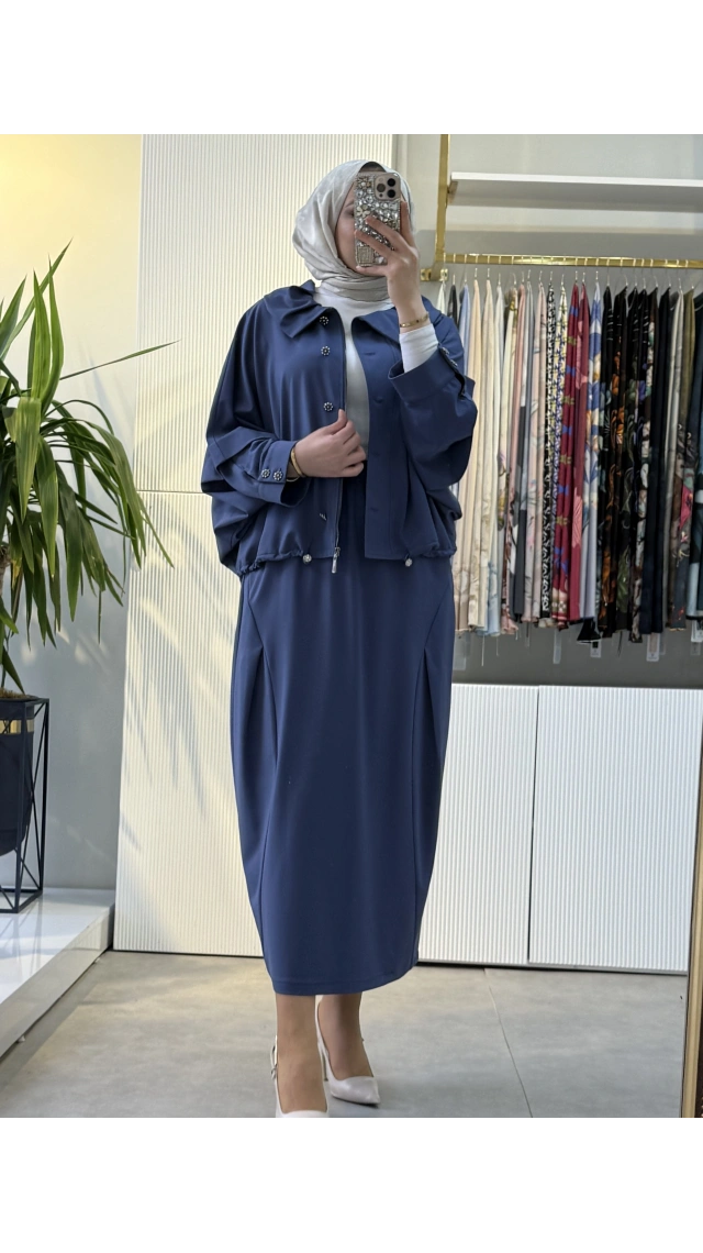 FUAT GÜRSEN Yarasa Kol Tasarım Tunik Rahat Pantolon Takım İndigo 5307