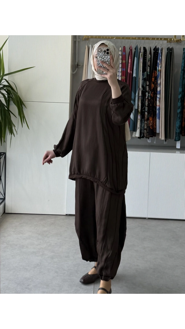 MissWhence 39022 Şalvar Takım Kahve