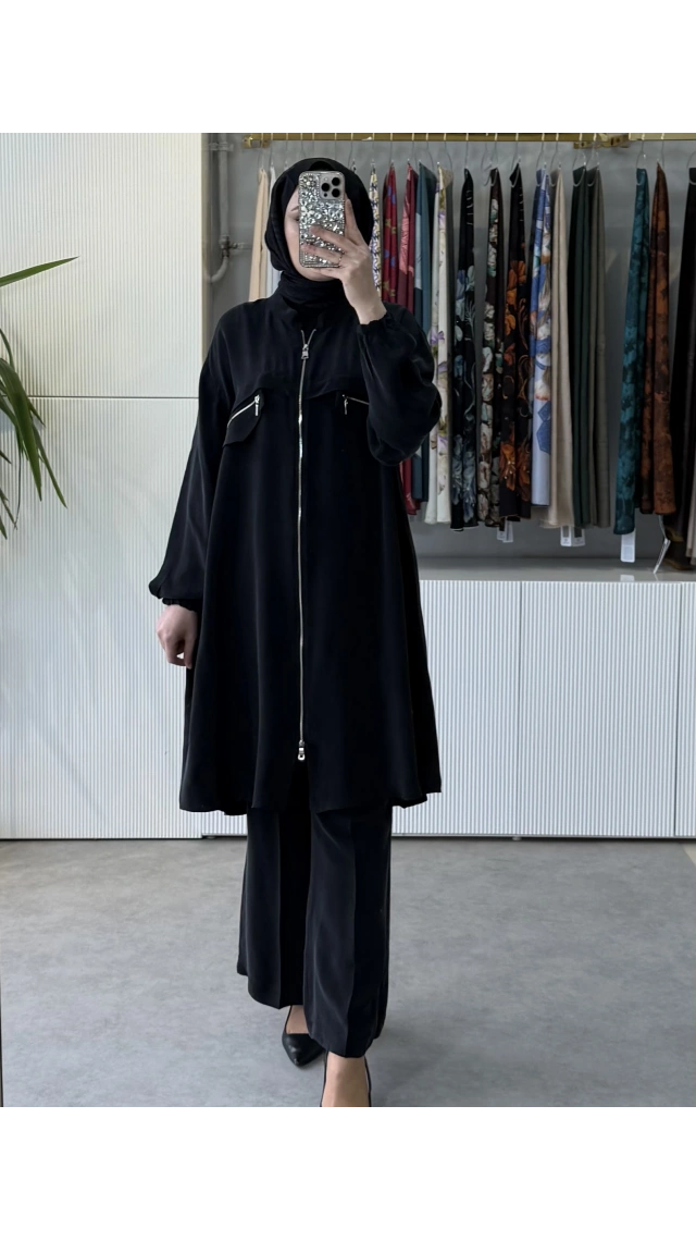 MissWhence 39310 Önü Fermuarlı İpek Gömlek Siyah