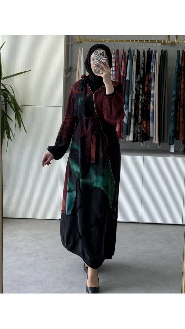 MissWhence 39802 İpek Elbise Kırmızı Desenli