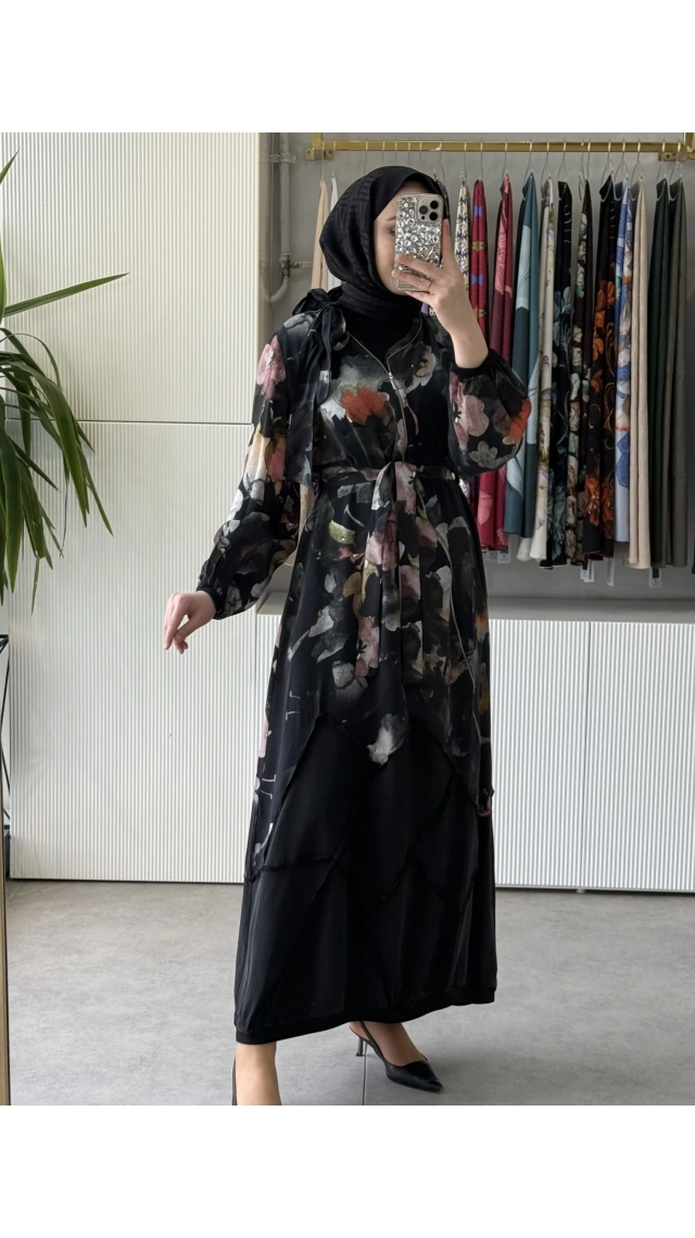 MissWhence 39802 İpek Elbise Çiçek Desenli