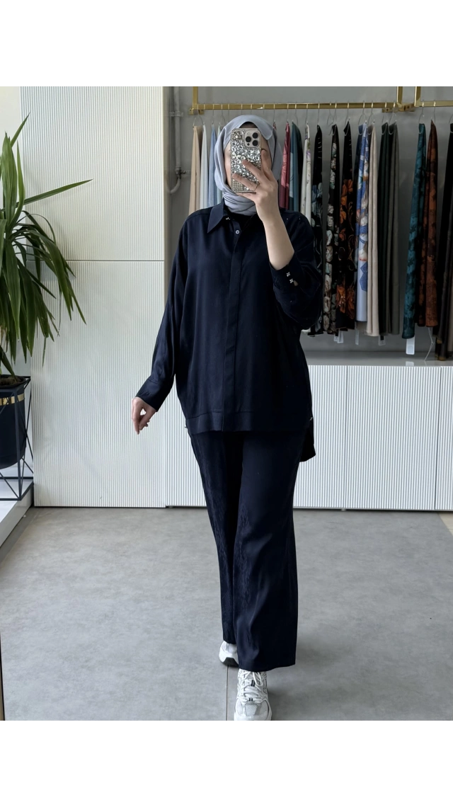 TIĞ TRİKO Desen Mixli Gömlek Pantolon Takım 5021 Lacivert