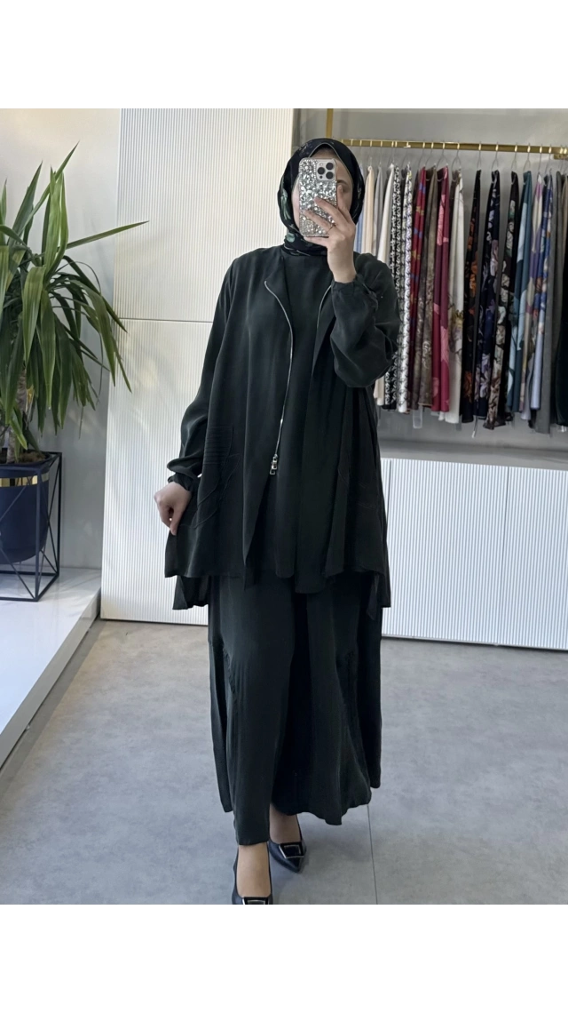 Misswhence 39208 Üçlü İpek Takım Yeşil