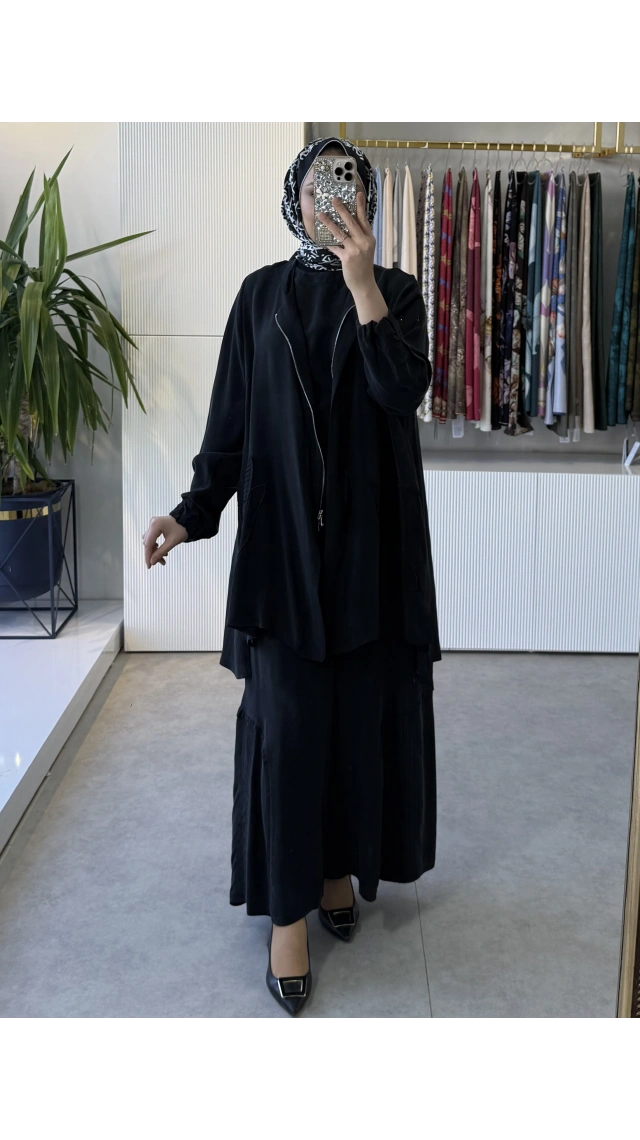 Misswhence 39208 Üçlü İpek Takım Siyah