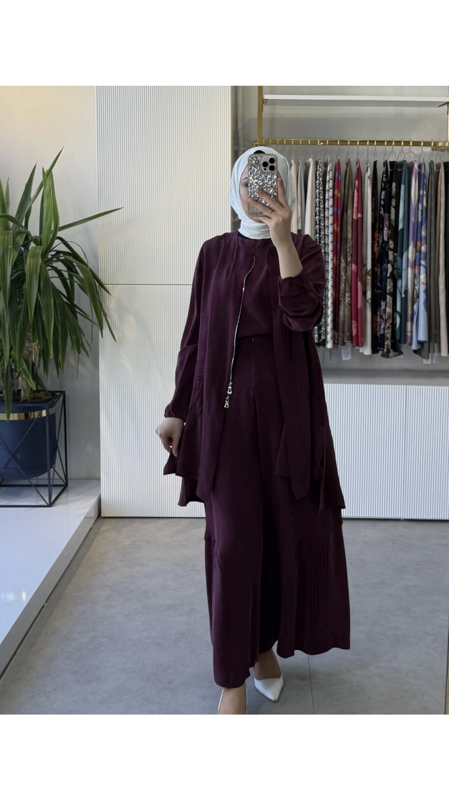 Misswhence 39208 Üçlü İpek Takım Bordo