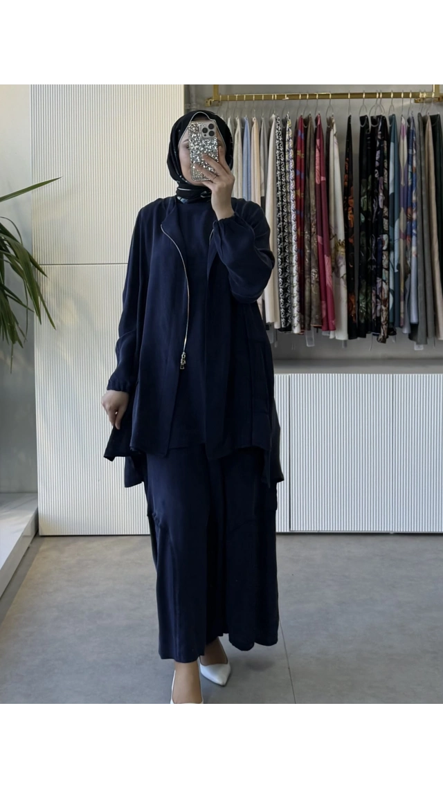 Misswhence 39208 Üçlü İpek Takım Lacivert