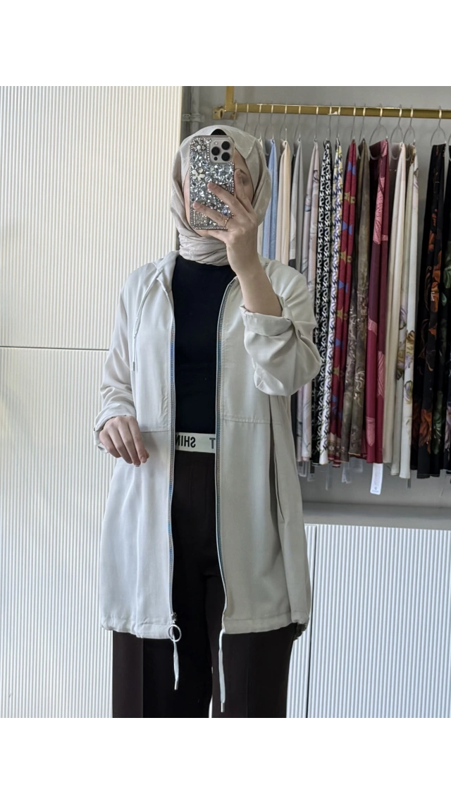 FUAT GÜRSEN Kapşonlu Rahat Kısa Kap Bej 5601