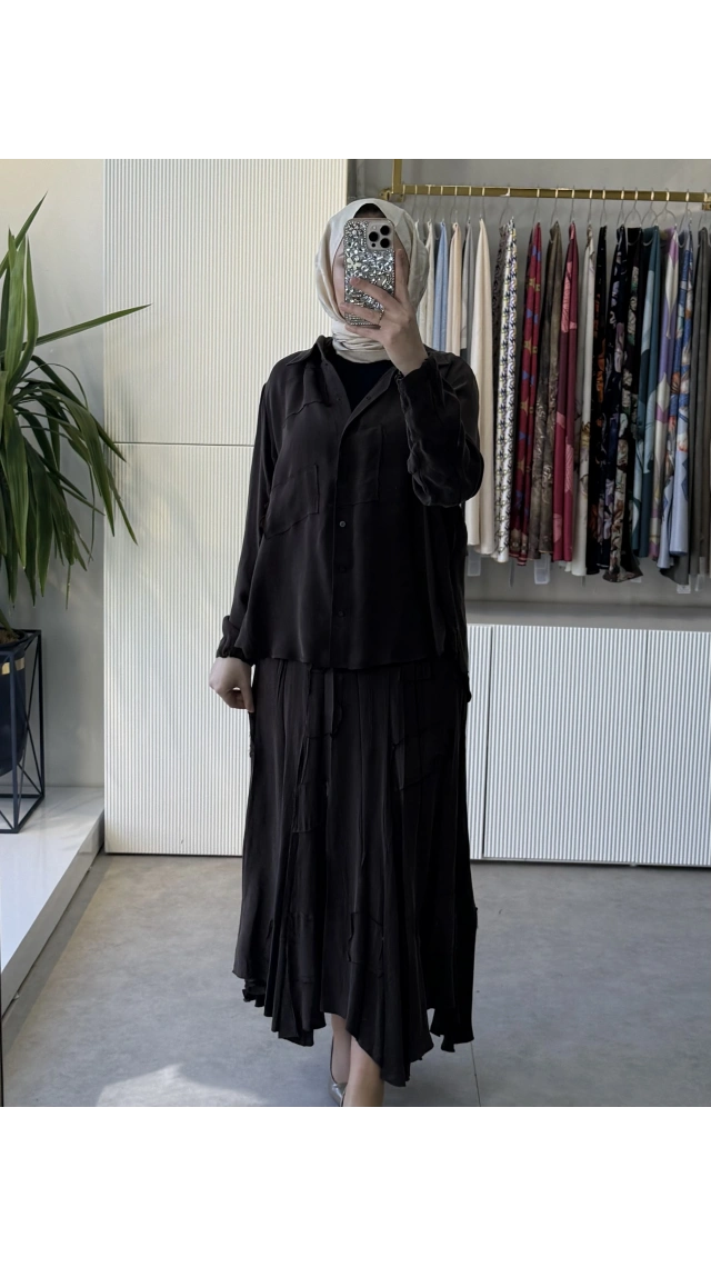 MissWhence 39304 İpek Takım Kahverengi